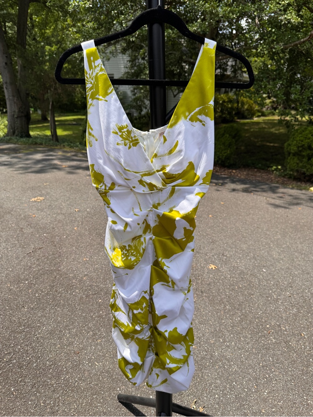 Roulette White Midi Dress with Yellow-Green Floral Print